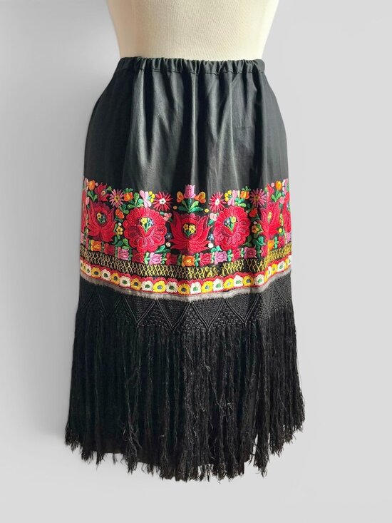 Accessories - Vintage Hungarian Matyo Embroidered Fringed Folk Apron Unisex
